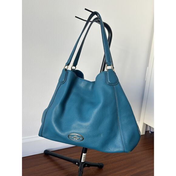 Pebbled Leather Coach Y2K Edie Hobo Shoulder Bag Blue Leather Handbag Turnlock - Picture 3 of 13